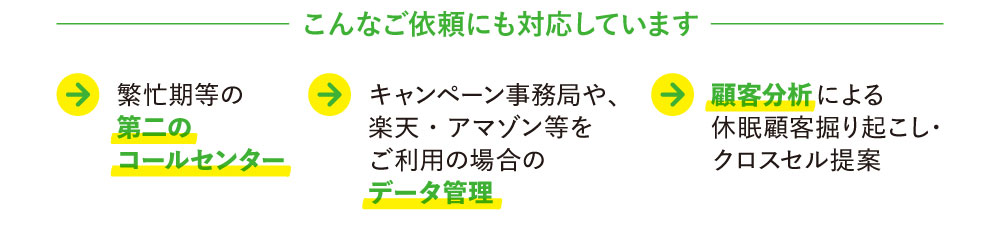 こんなご依頼にも対応しています。第二のコールセンター、データ管理、顧客分析